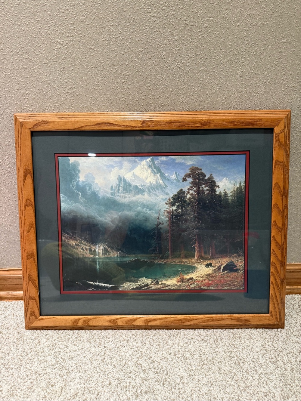 Vintage Framed Mountain Landscape Art Albert Bierstadt Rocky Mountains Oak Frame